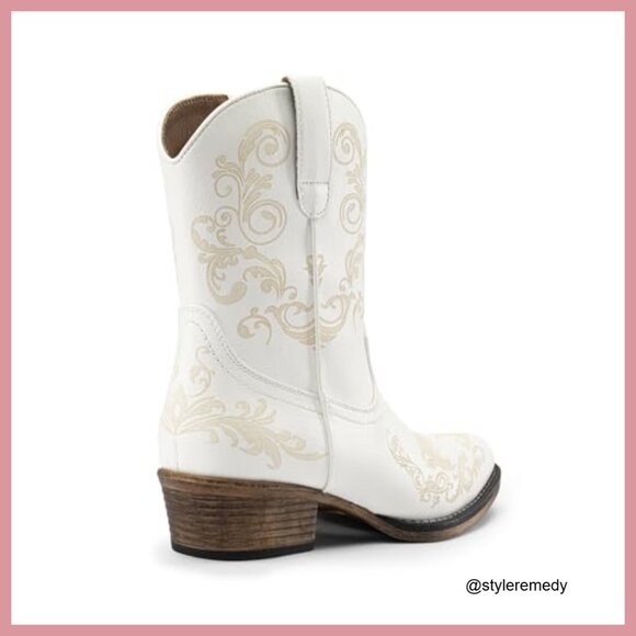 Faux Leather Western Ankle Boots with Chunky Heel and Square Toe - Picture 5 of 7